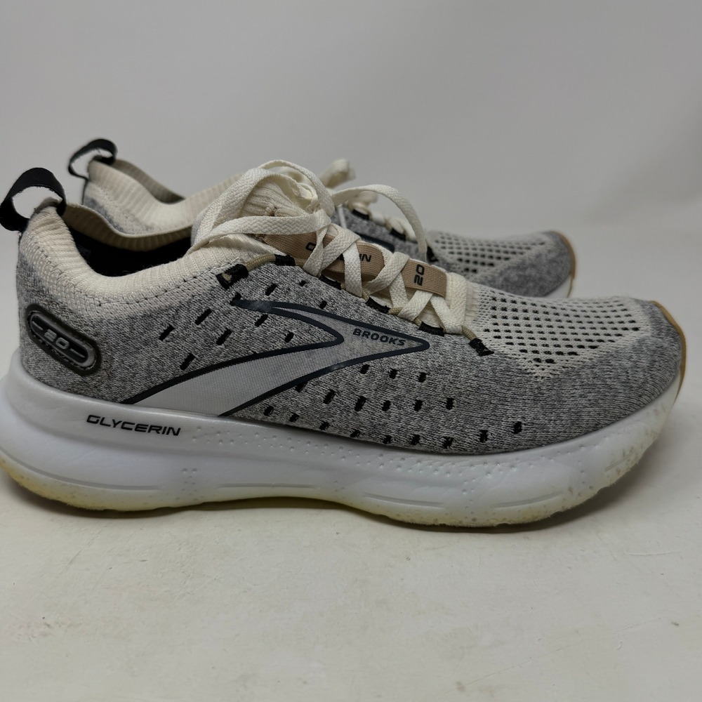 Brooks Running Shoes Womens 8 Glycerin StealthFit 20 Grey White Knit EUC